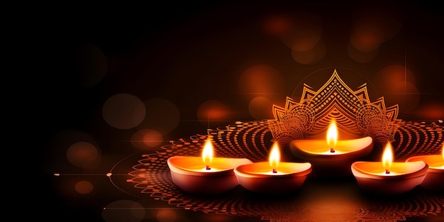 Lámpara de aceite decorada con Rangoli en el festival de Diwali o Deepavali generativo ai