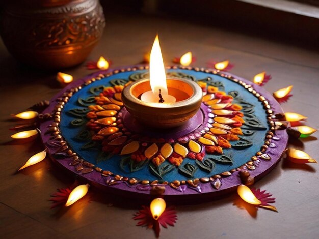 Lámpara de aceite Decorado Diwali diya rangoli casa paso a paso casa