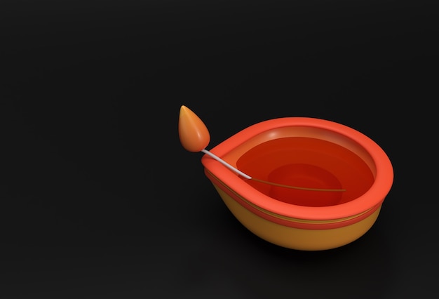 Lámpara de aceite - Diya, festival de Diwali, ilustración de renderizado 3D.