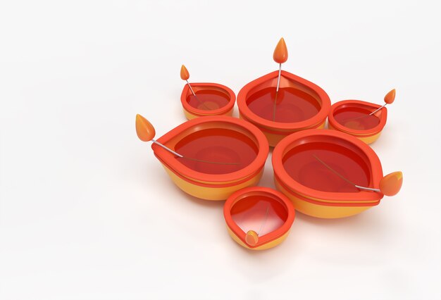 Lámpara de aceite - Diya, festival de Diwali, ilustración de renderizado 3D.