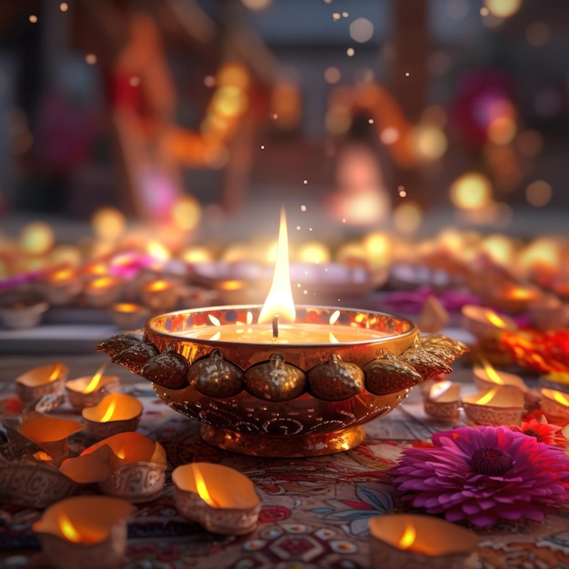 Lámpara de aceite tradicional o diya para el festival de Diwali