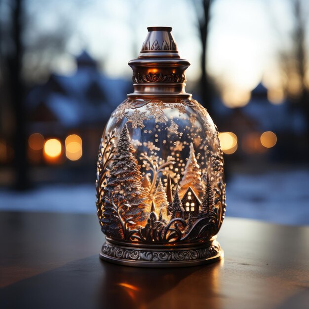 Lámpara de aceite vintage en la noche de invierno Foco selectivo