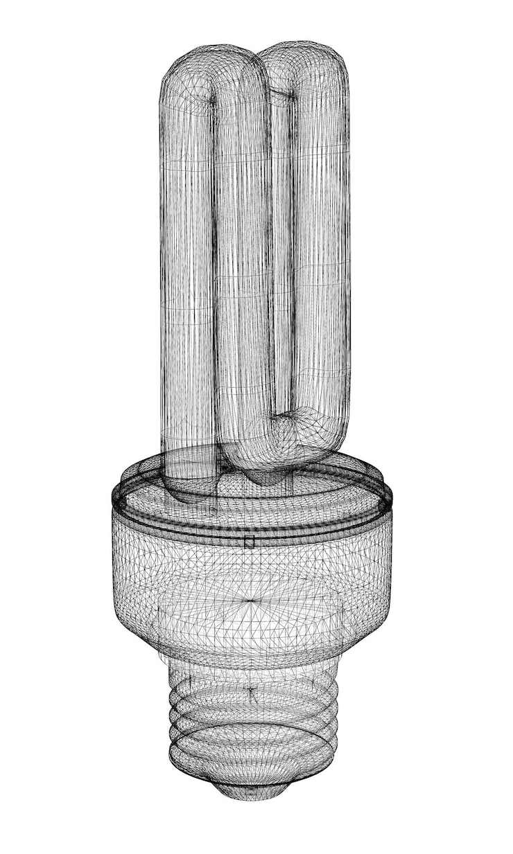 Foto lámpara de ahorro de energía, estructura del cuerpo, modelo de alambre,