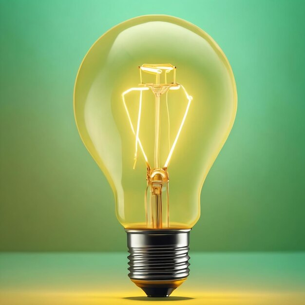 Lámpara amarilla creativa con un concepto de idea brillante en un fondo verde pastel mínimo c
