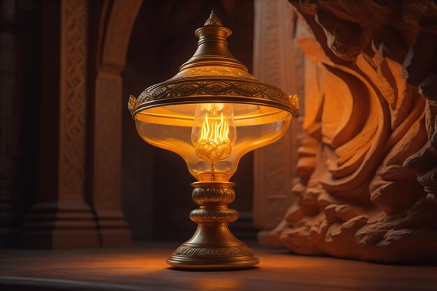 Lámpara antigua en el interior de un templo budista