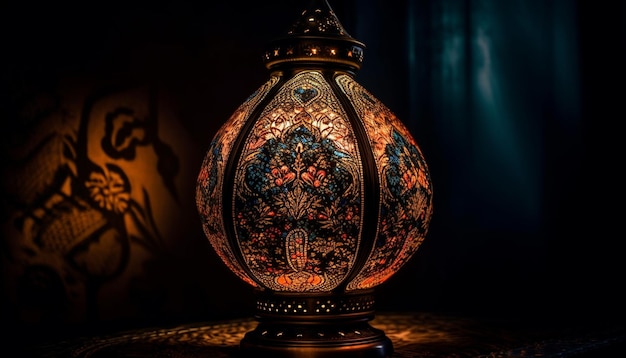 Lámpara de araña adornada antigua ilumina una habitación oscura y lujosa generada por IA