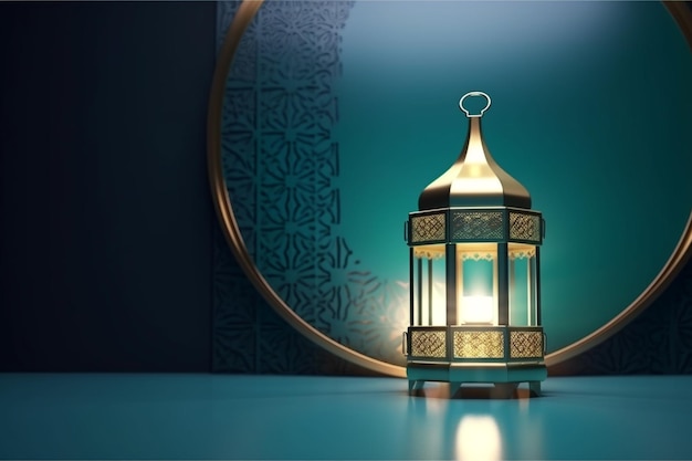 Una lámpara azul con la palabra ramadán.