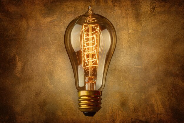 Foto lámpara decorativa de estilo edison antigua contra una luz de fondo de pared marrón