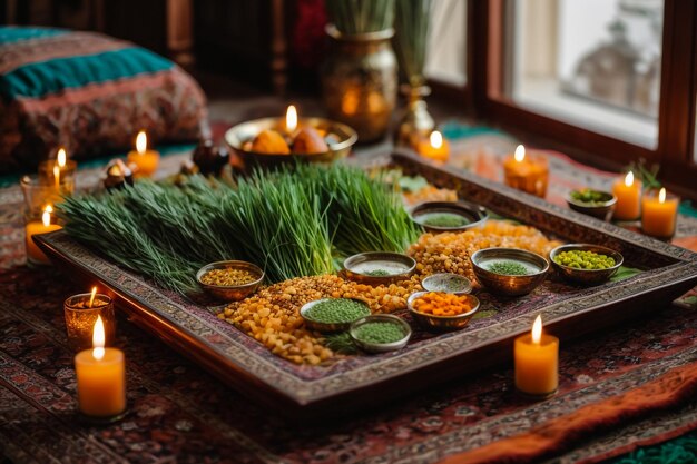 Foto lámpara de diwali diecinueve hermosas lámparas de aceite serenas brillando en la calma de la noche rodeadas de f