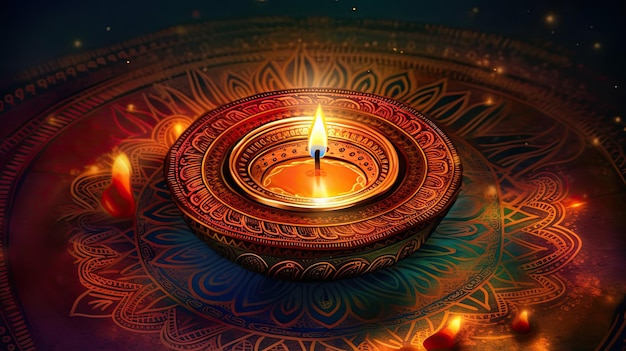 Una lámpara de diwali con una llama