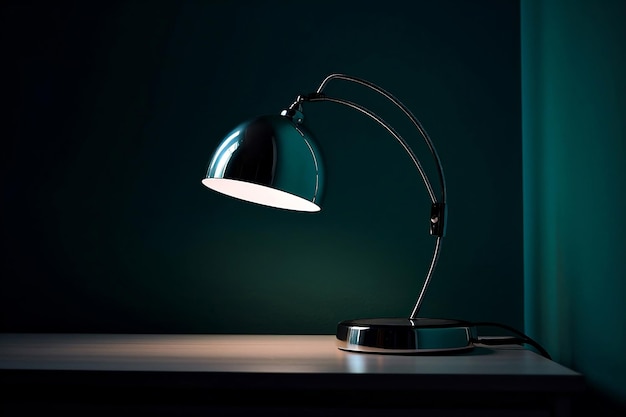 Lámpara de escritorio eléctrica en la mesa en una habitación oscura IA generativa