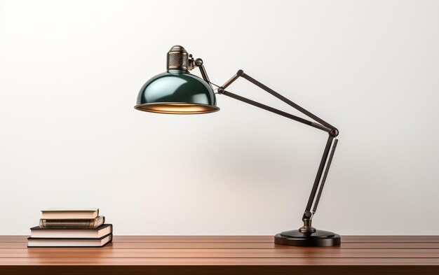 La lámpara de escritorio de estética limpia se erige elegantemente sobre un fondo blanco
