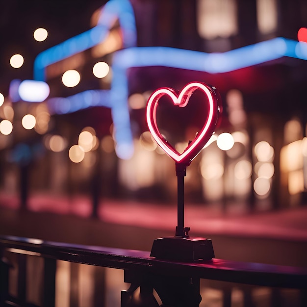 Lámpara en forma de corazón en la ciudad por la noche concepto de día de San Valentín