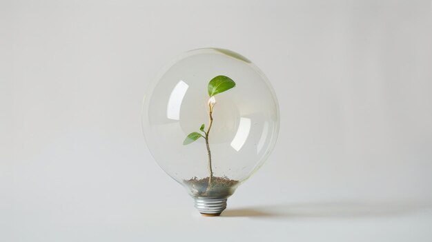 lámpara incandescente con una muda joven en el interior en un fondo blanco aislado concepto ecológico