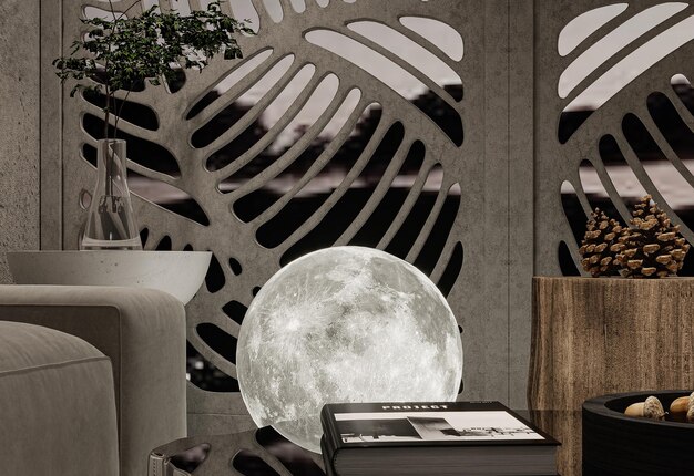 Lámpara de luna en la sala de estar moderna