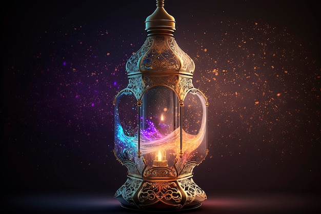 Una lámpara con una luz de colores en el centro.