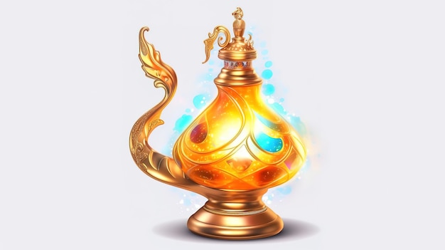 Foto la lámpara mágica de aladdin genie en un fondo oscuro generative ai