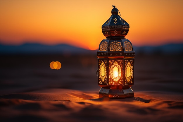 Lámpara musulmana en un fondo del desierto