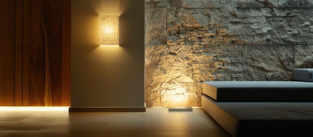 Foto lámpara de pared de piedra para diseño interior contemporáneo en un espacio vacío