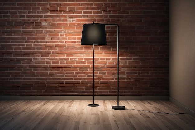 Foto lámpara de piso en una habitación de ladrillo