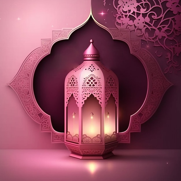 Una lámpara rosa con la palabra ramadán.