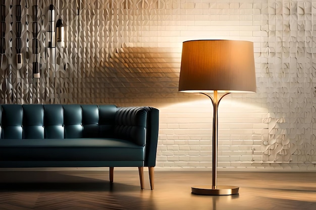 Una lámpara y un sofá en una sala de estar.