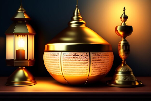 Una lámpara con texto en árabe