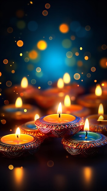 Lámpara tradicional de Diwali con velas Generative Ai