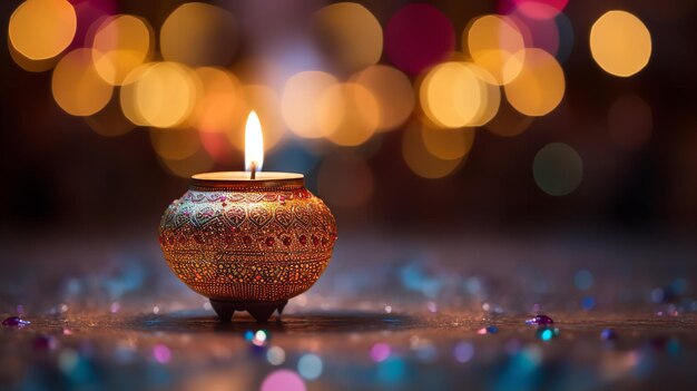 Lámpara tradicional de Diwali con velas Generative Ai