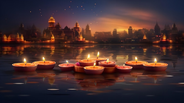 Lámpara tradicional de Diwali con velas Generative Ai