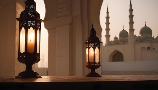 Foto una lámpara con una vela debajo en una mezquita generada por ia