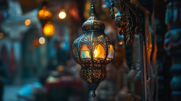 una lámpara con una vela dentro de ella que dice la palabra en ella