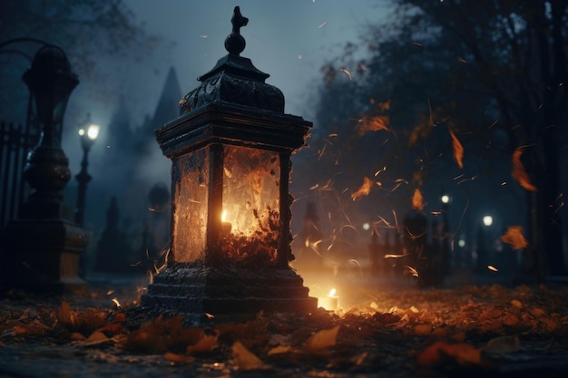 Lámpara con velas en el cementerio Día de muertos