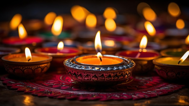 Lámparas de aceite de Diwalidiya encendidas en la celebración de deepavali