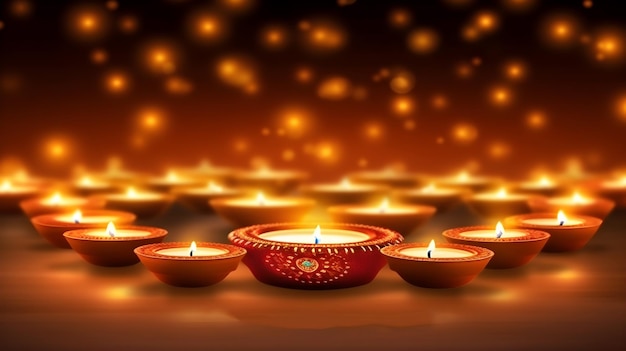 Lámparas de aceite encendidas en la calle por la noche durante la celebración de diwali