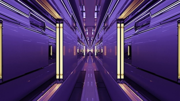 Lámparas brillantes dentro del laberinto de ciencia ficción 4K UHD 3D ilustración