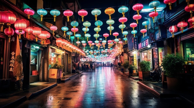 Lámparas en la calle en la calle Mercado nocturno Estación del templo famoso mercado nocturno y destino de viaje Gran parte de la cultura taiwanesa