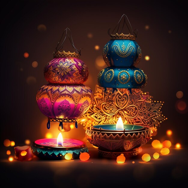 Lámparas decorativas durante la celebración de Diwali.