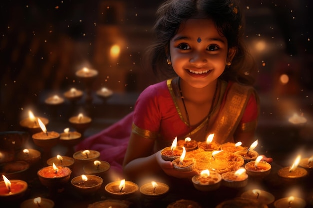 Lámparas diya tradicionales encendidas durante la celebración de Diwali