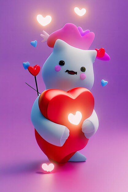 Lámparas con fondo de corazones brillantes para el amor de San Valentín con dibujos animados de personajes