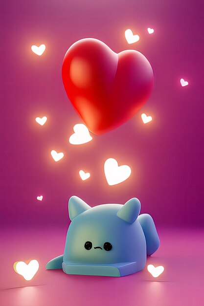 Lámparas con fondo de corazones brillantes para el amor de San Valentín con dibujos animados de personajes