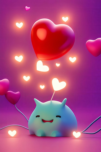 Lámparas con fondo de corazones brillantes para el amor de San Valentín con dibujos animados de personajes