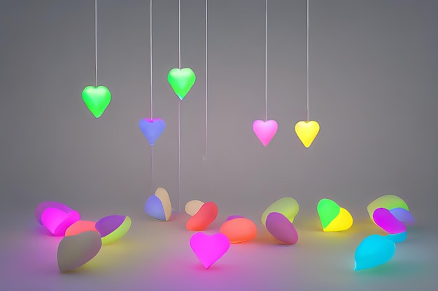 Lámparas con fondo de corazones brillantes para el amor de San Valentín