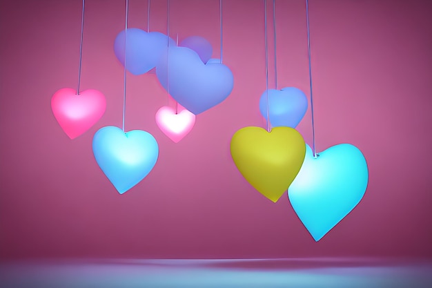 Lámparas con fondo de corazones brillantes para el amor de San Valentín