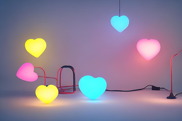 Lámparas con fondo de corazones brillantes para el amor de San Valentín