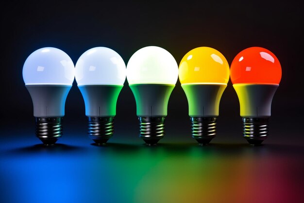 Foto lámparas led aisladas de ahorro de energía con soca sobre fondo de color