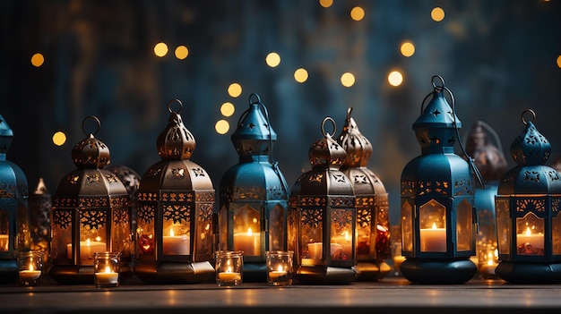 Lámparas o linternas de Eid para ramadán y otras festividades musulmanas islámicas con espacio de copia para generar texto