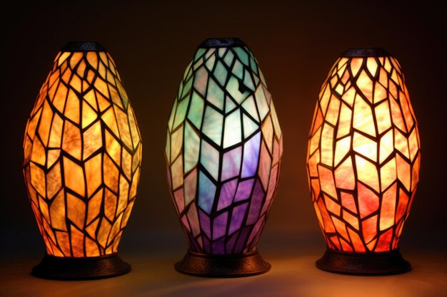 Lámparas de vidrio pintado que proyectan patrones de luz coloridos creados con IA generativa