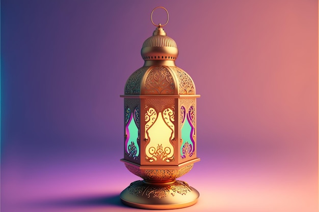 Lampe mit arabischer Dekoration Arabeskendesign Konzept für den islamischen Festtag Ramadan Kareem Generative KI-Illustration