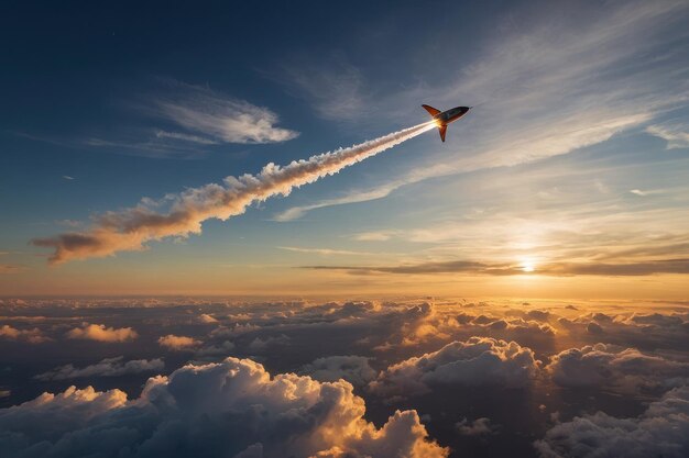 Lançamento de foguete ao pôr-do-sol